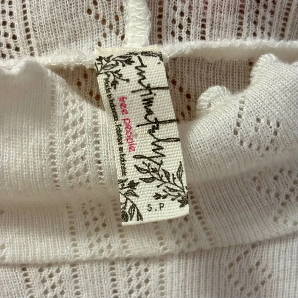 Intimately Free People Cream Ruffled Cropped Crop Shirt Top Tee Size S